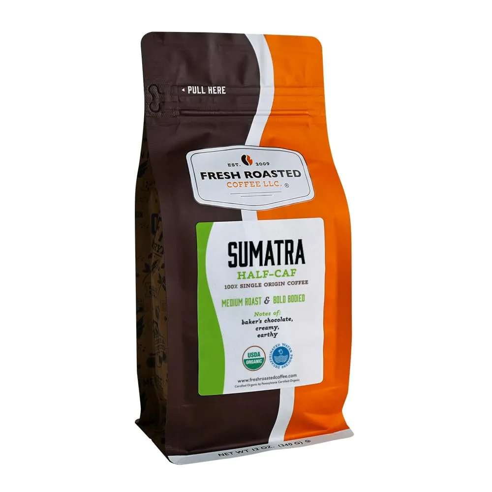 Organic Sumatra Water-Processed Half Caf — product reference supplied with the Fresh Roasted Coffee listing.