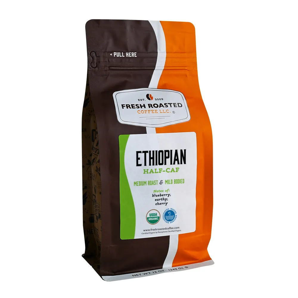 Organic Ethiopian Water-Processed Half Caf — product reference supplied with the Fresh Roasted Coffee listing.