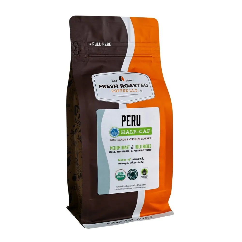 Organic Peru Water-Processed Half Caf — product reference supplied with the Fresh Roasted Coffee listing.