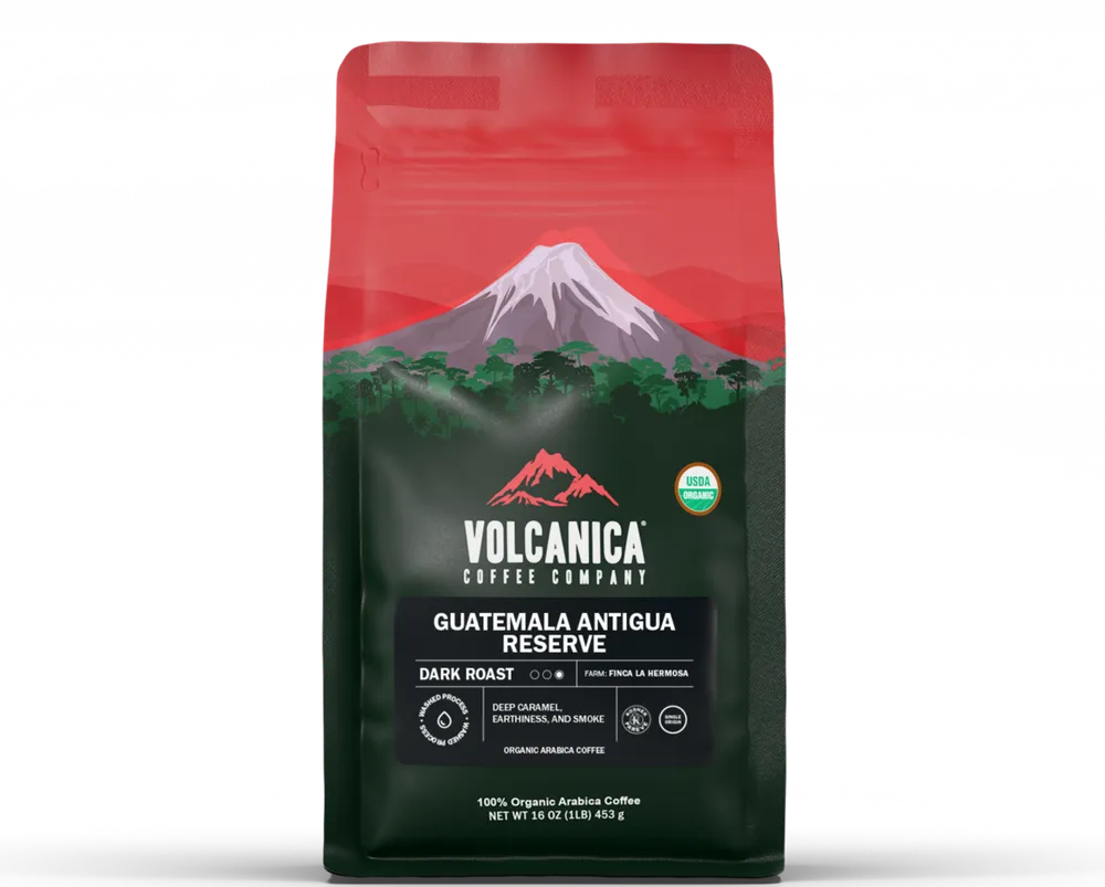 Guatemala Antigua Dark Roast Coffee - Reserve - USDA Organic — product reference supplied with the Volcanica Coffee listing.