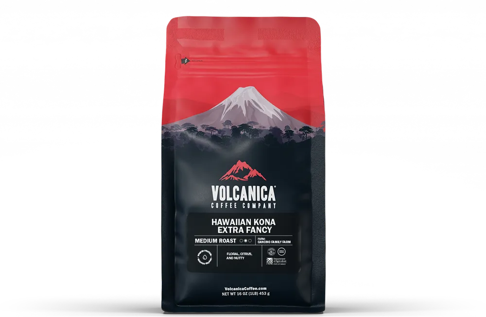 Hawaiian Kona Extra Fancy Coffee — product reference supplied with the Volcanica Coffee listing.